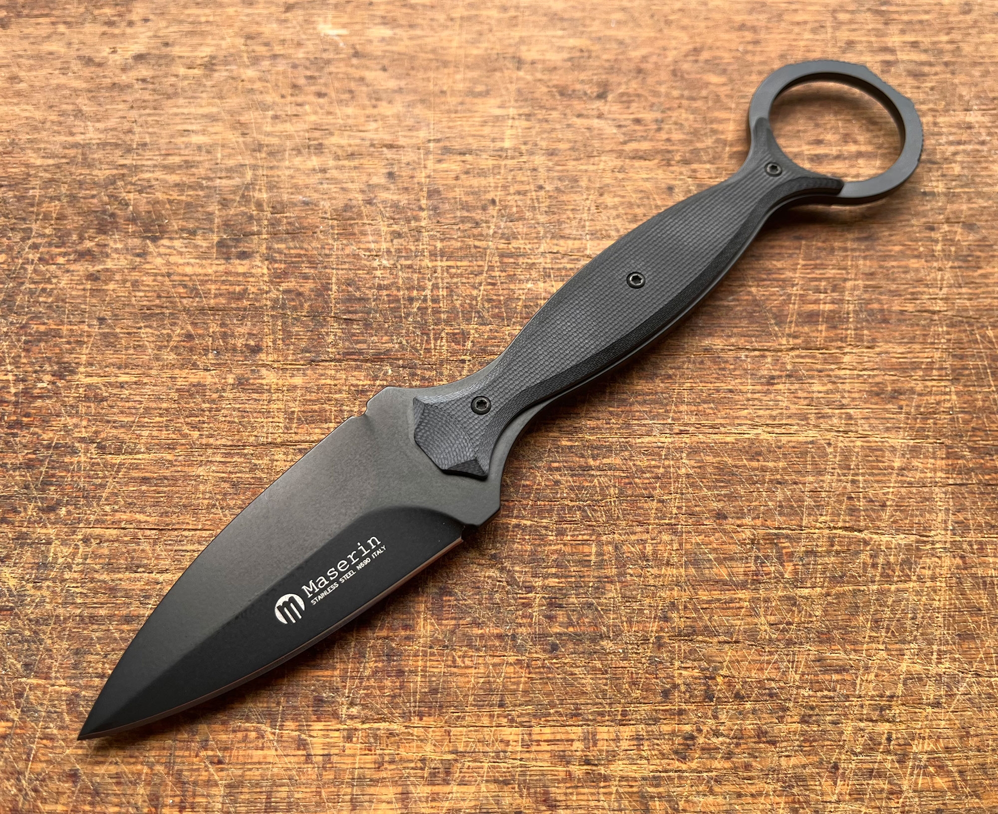 Maserin 922/T Neck Knife, Spear Point, Black Blade
