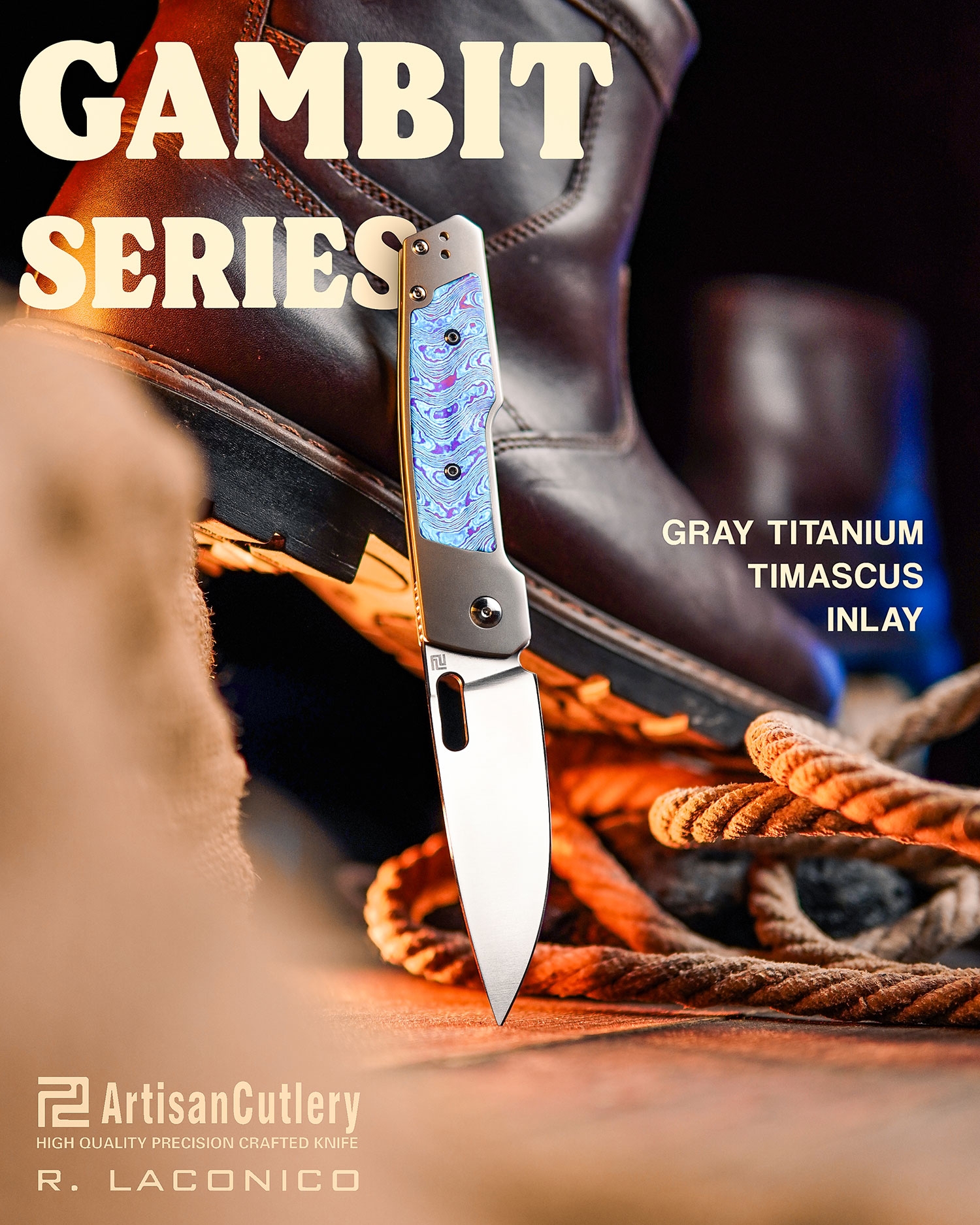 ARTC1874G-GYTD, Gambit, S90V, Blue Timascus Inlay