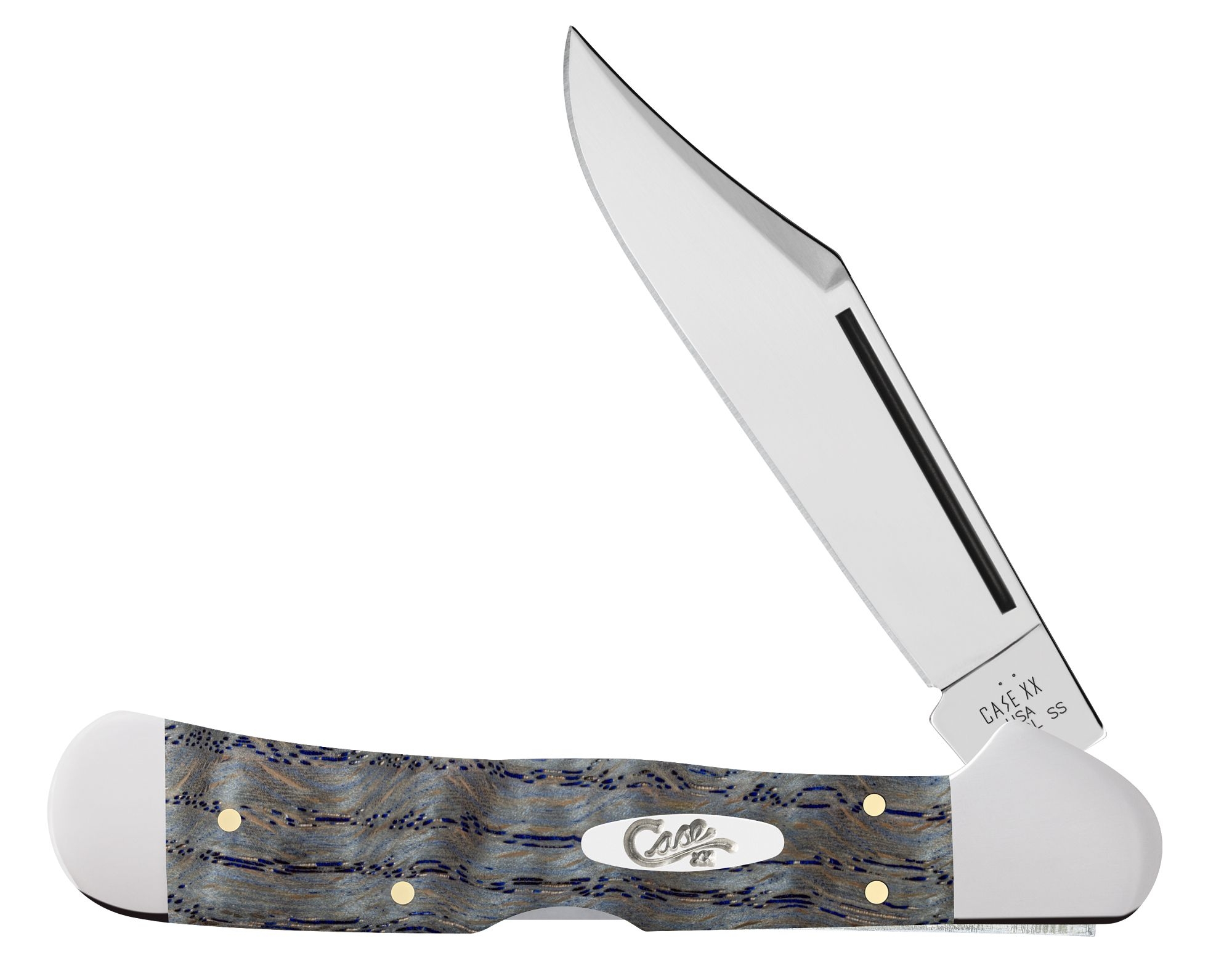 Case SS Blue Curly Oak Wood Smooth CopperLock
