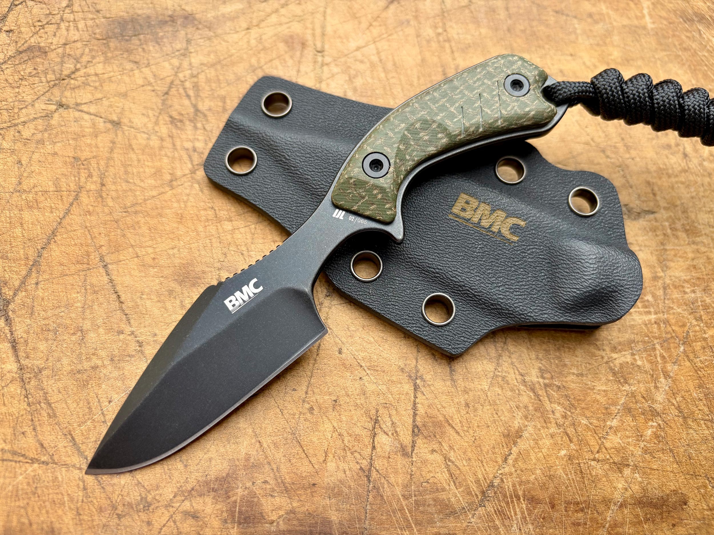 BMC M13 Imp Neck Knife, Green Micarta, Black PVD