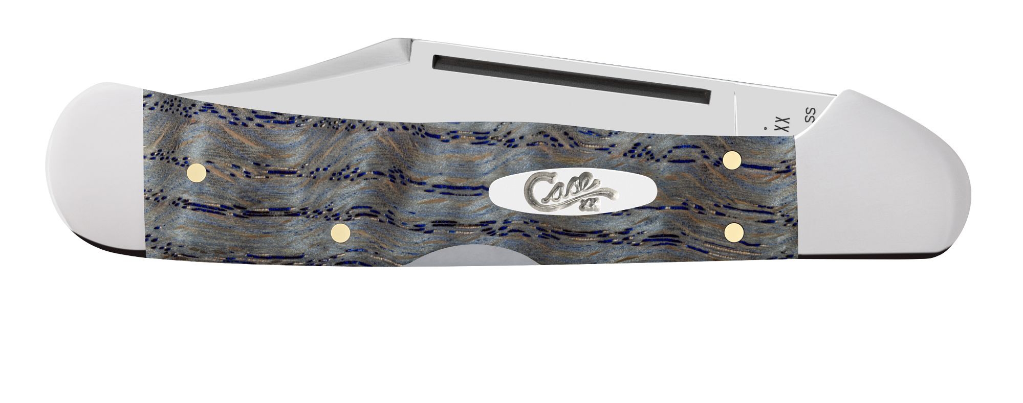 Case SS Blue Curly Oak Wood Smooth CopperLock