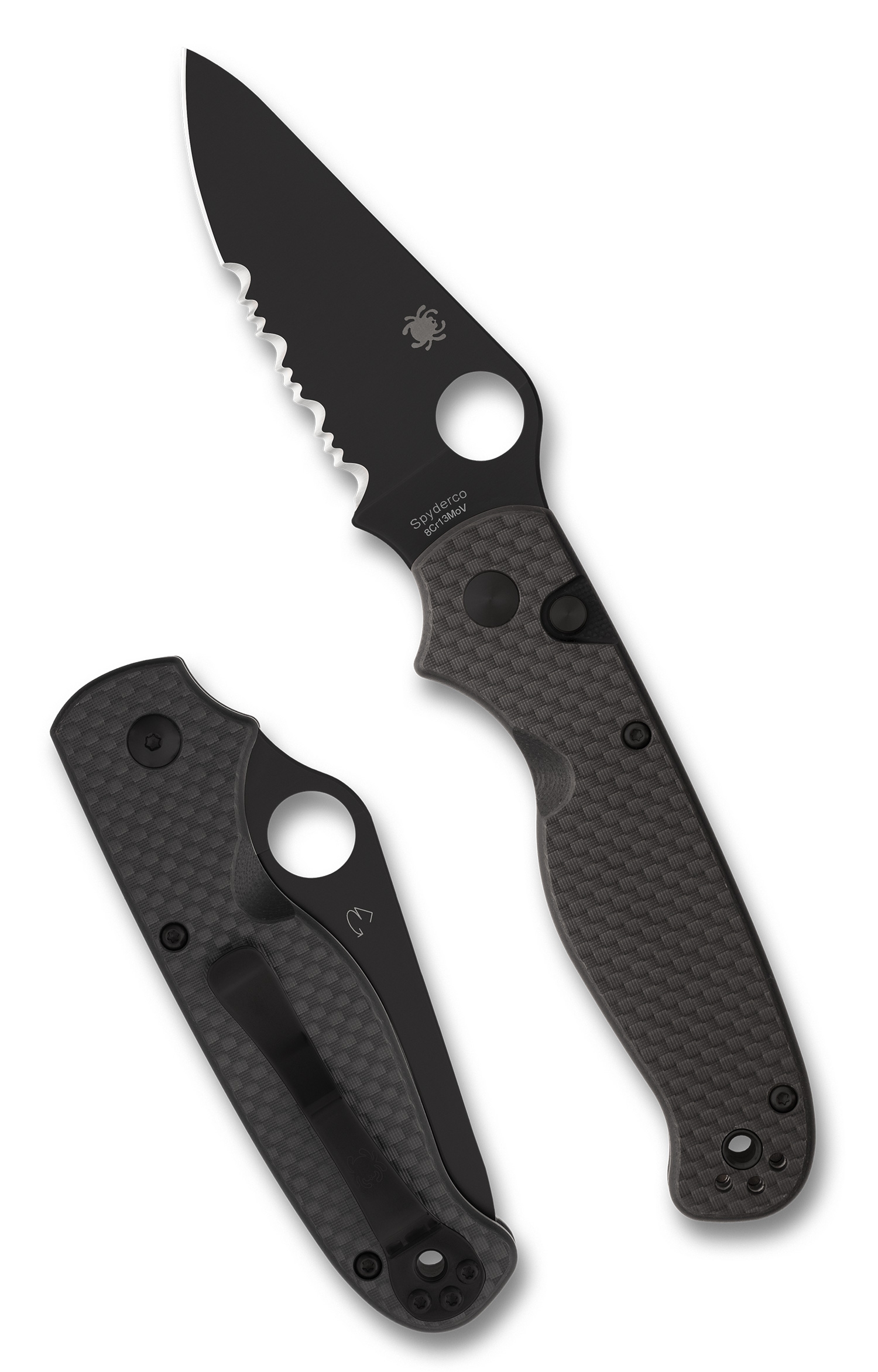 Spyderco C275CFPSBK ButtonUp CF, Serrated Black