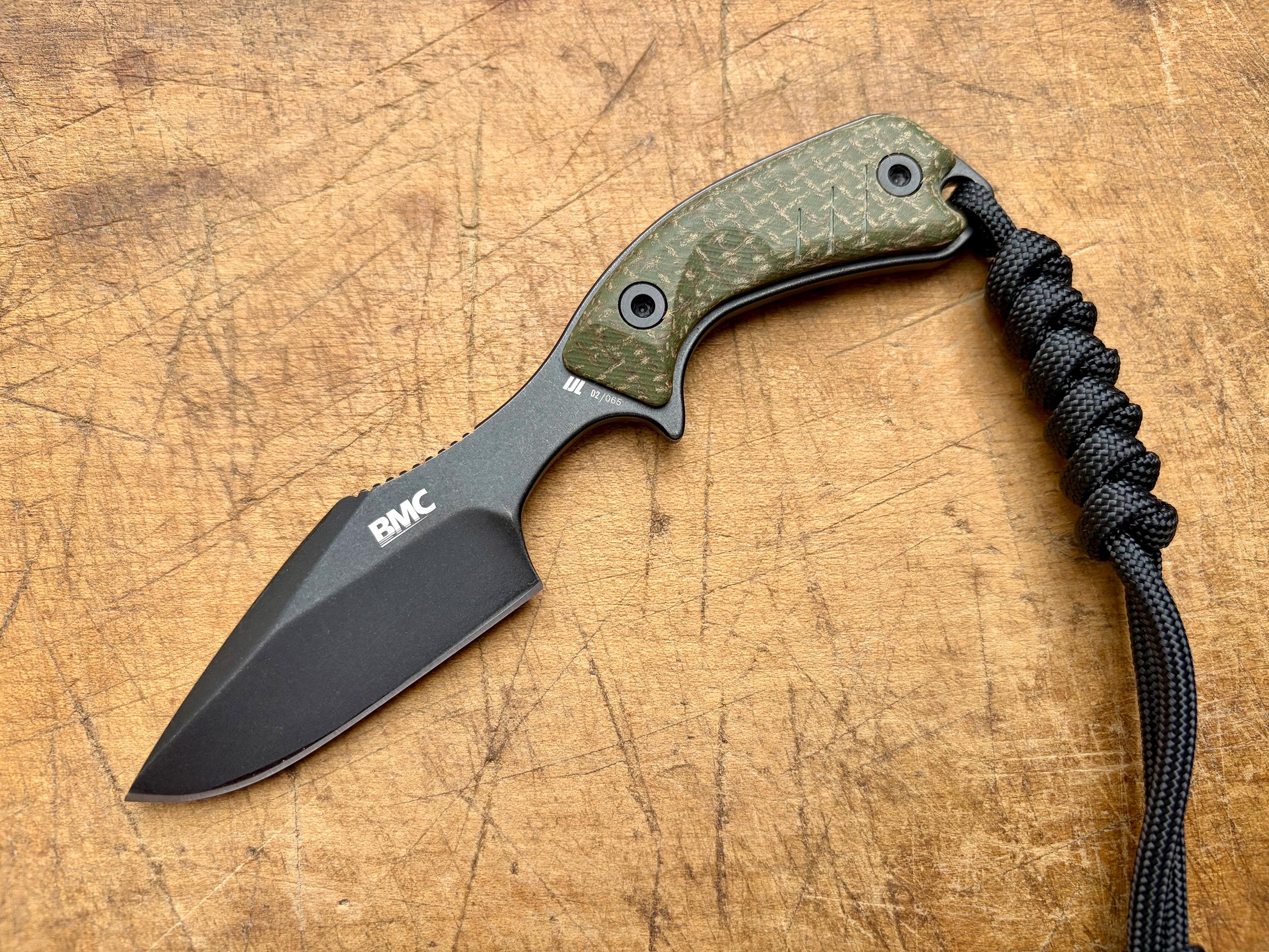 BMC M13 Imp Neck Knife, Green Micarta, Black PVD