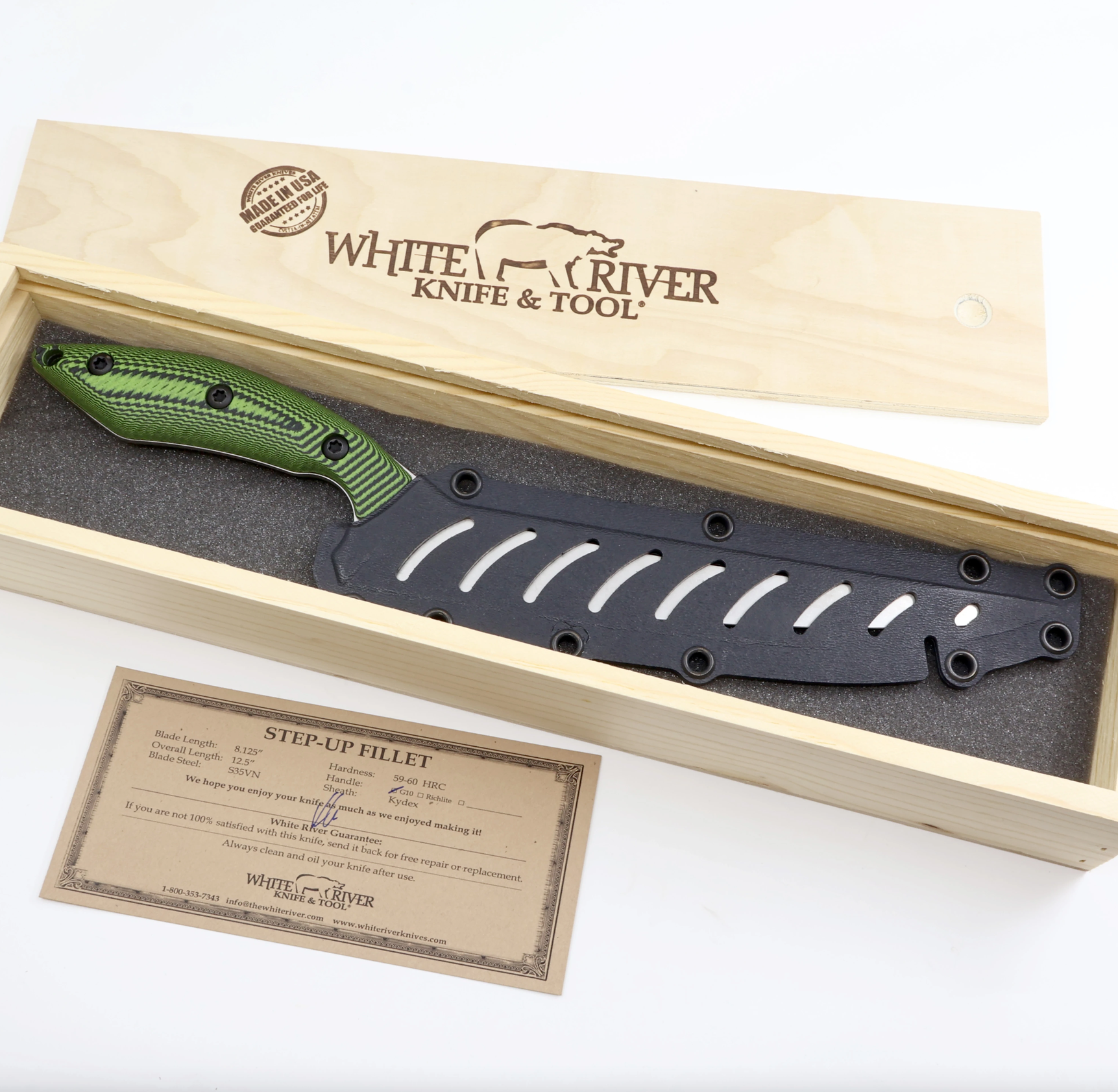 White River Step Up Fillet, Green/ Black G10