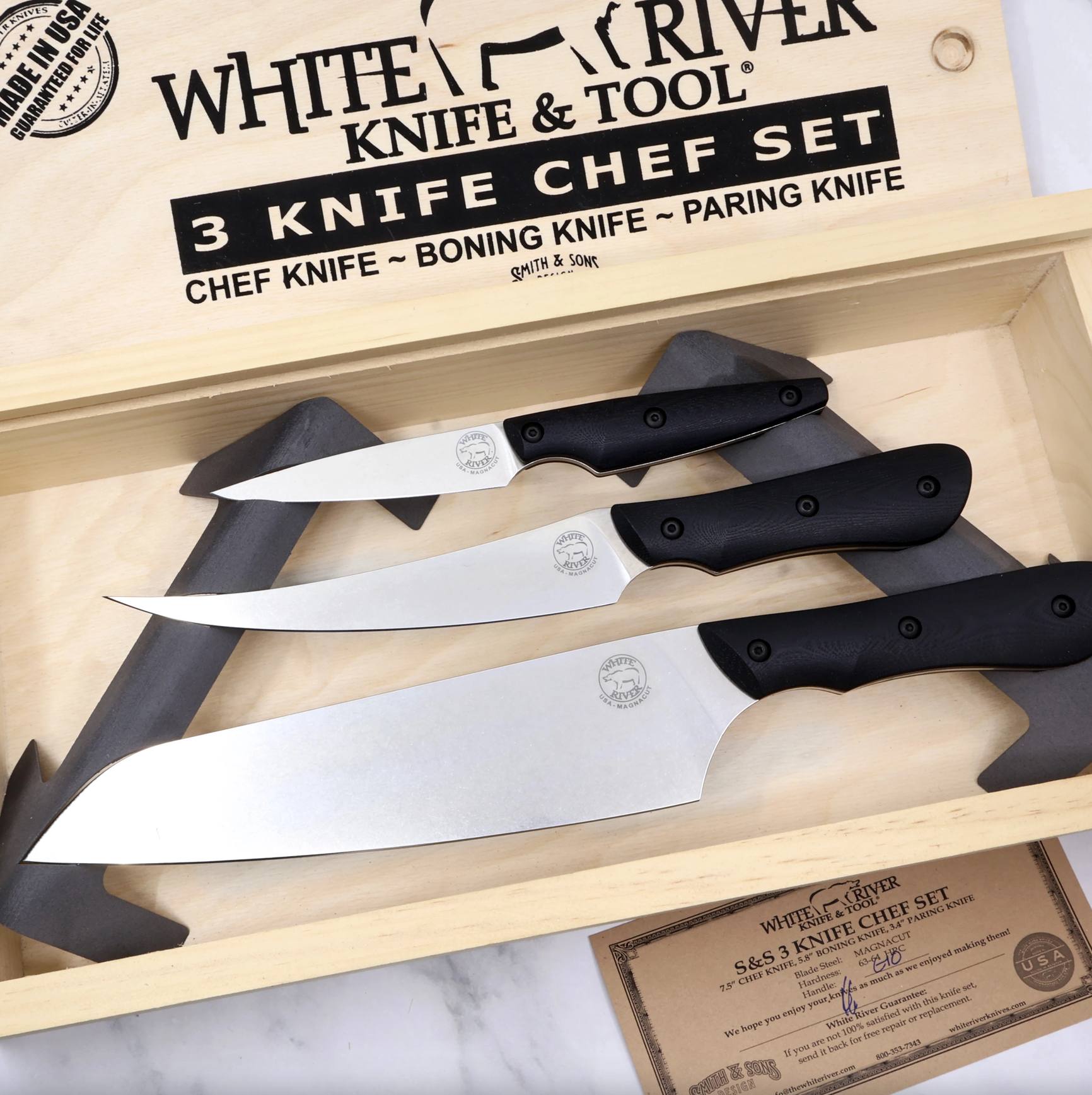 White River Smith & Sons 3 Knife Chef Set Black
