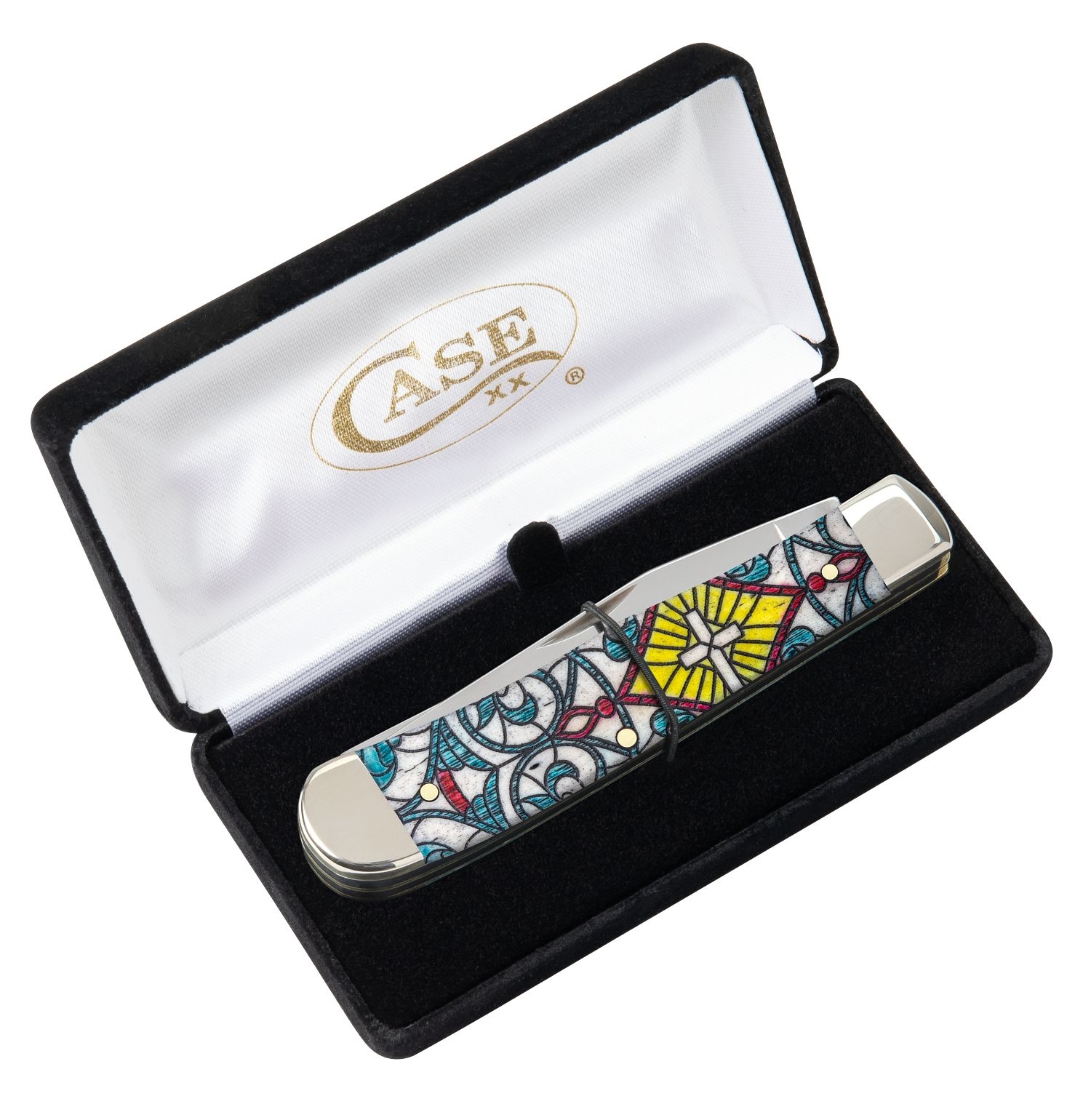 Case SS Glass Cross Natural Bone Trapper Gift Box