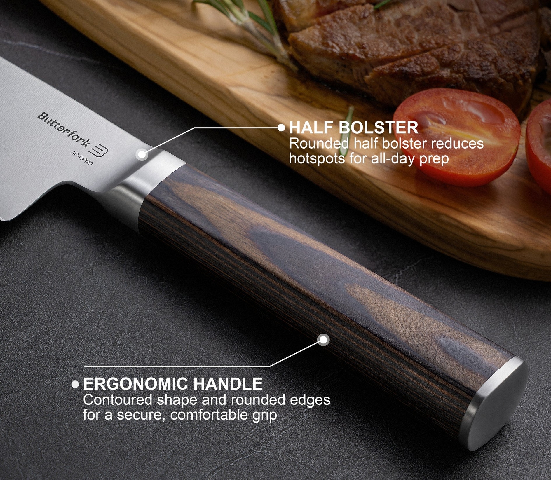 Butterfork BF02-CK-CW Chef's Black Brown Pakkawood