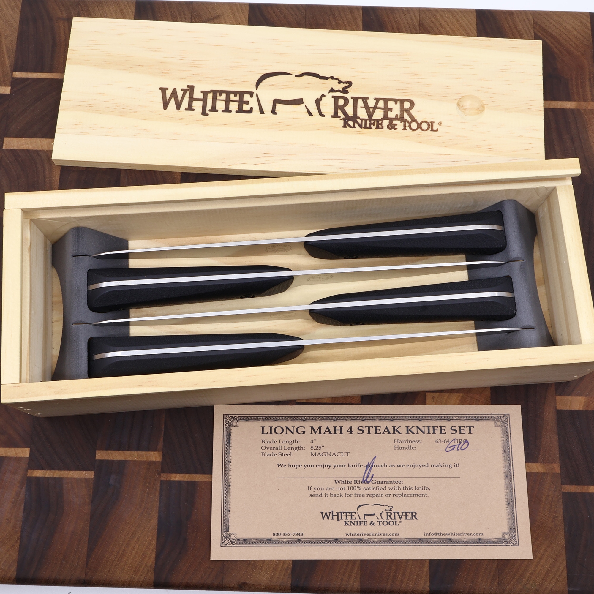 White River Liong Mah 4x Steak Knife Set Black G10