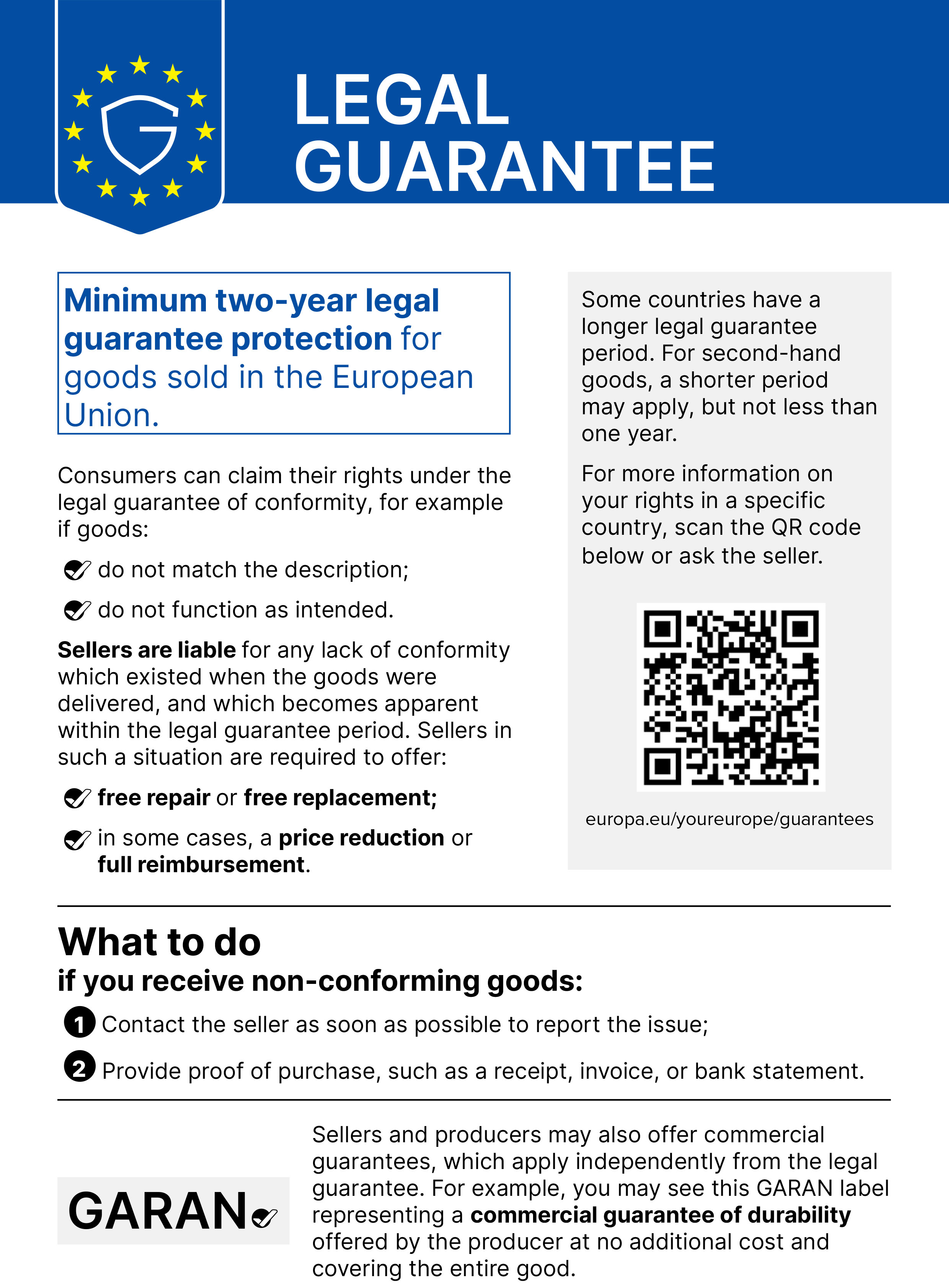EU Notice Regarding the Statutory Warranty