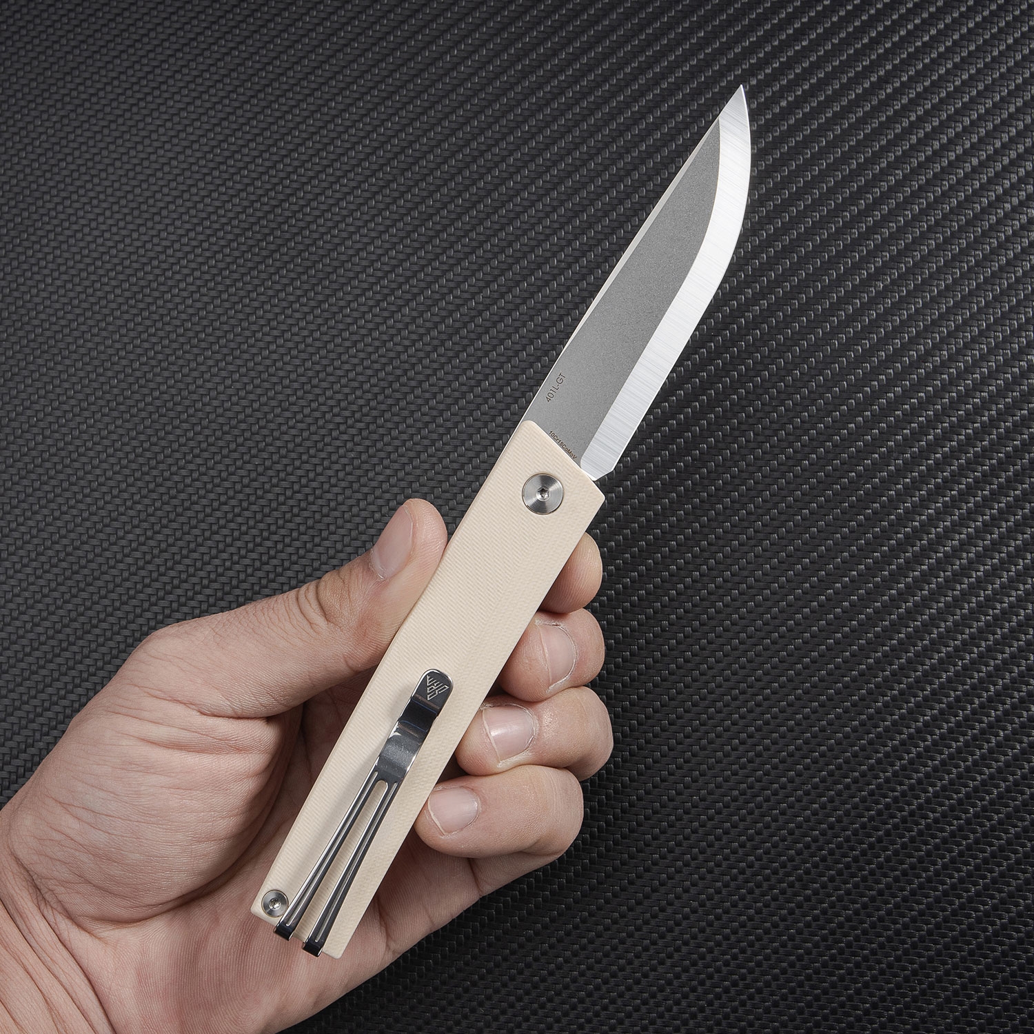 SRM Gent 401L-GT, White G10, Scandi Edge
